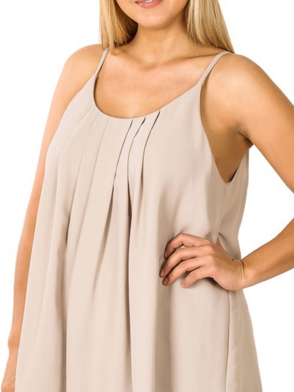 Zenana Outfitters Beige Pleated Tank Top